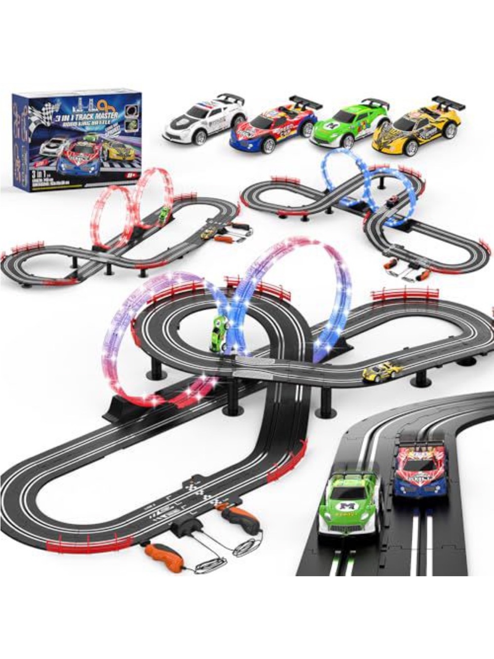 LED Loop Race Track Set for Kids - Multicolor Slot Cars